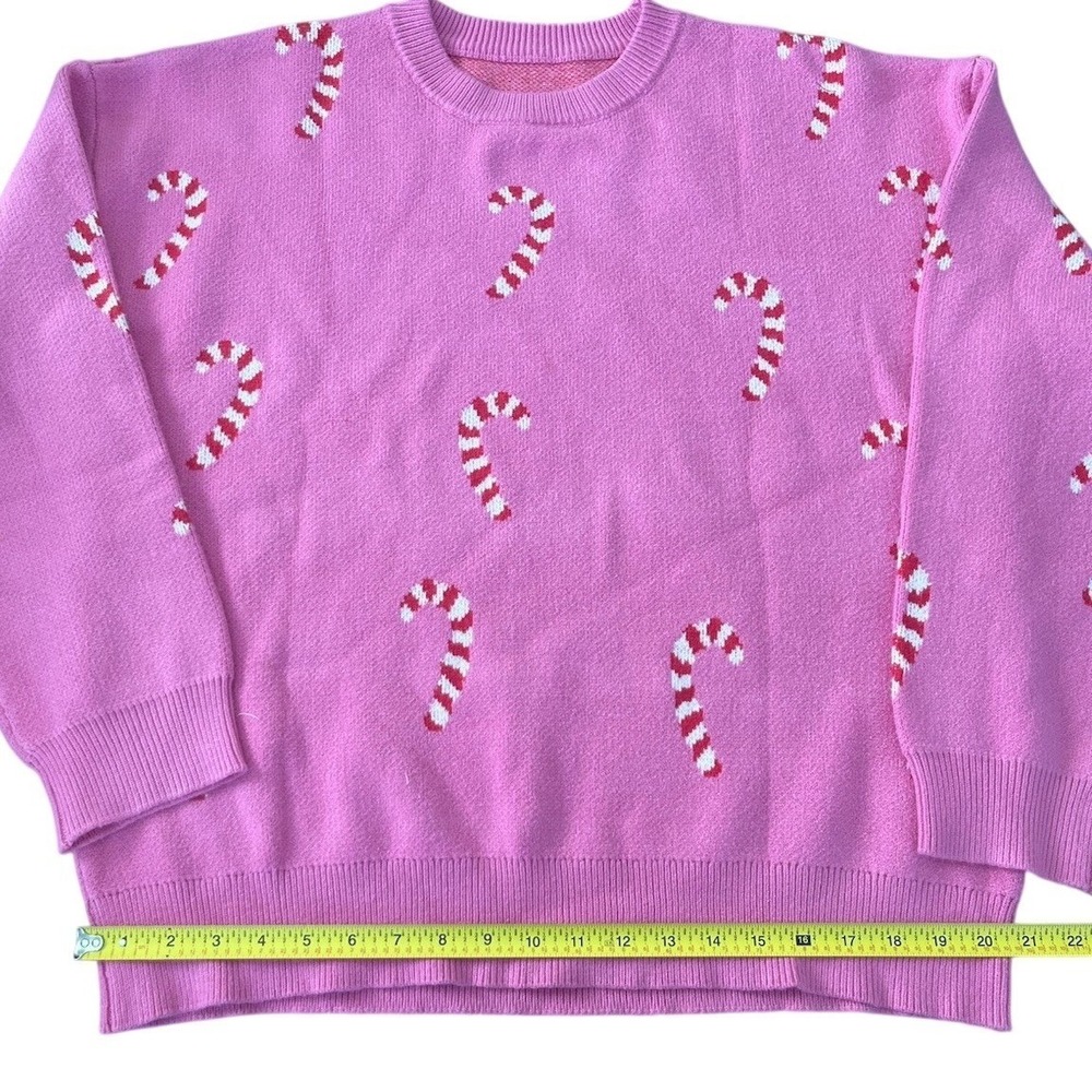 Pink Candy Cane Christmas Sweater Womens XL Crew Neck Holiday Knit Pullover - Picture 2 of 9
